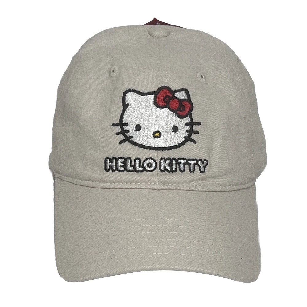 Hello Kitty Embroidered Face Women Adjustable Baseball Cap Off White Hat
